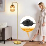 Mid Century Modern Gold Floor Lamp with Amber Glass Shade, Foot Switch,Vintage S... - Image 4