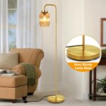 Mid Century Modern Gold Floor Lamp with Amber Glass Shade, Foot Switch,Vintage S... - Image 5