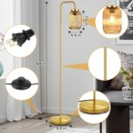 Mid Century Modern Gold Floor Lamp with Amber Glass Shade, Foot Switch,Vintage S... - Image 8