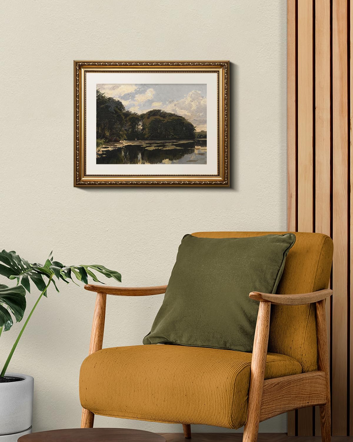 ARPEOTCY Vintage Scenery Decor Gold Framed Wall Art, Silent Pond Paintings Livin... - Image 8