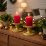 Table Gold Candle Holders – Set of 2 | Reversible Metal Candle Stand for Pillar ... - Image 7