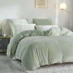 Fluffy Velvet Duvet Cover Set Sage Green Queen Size Fall Winter Soft Warm Flanne... - Image 4