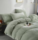 Fluffy Velvet Duvet Cover Set Sage Green Queen Size Fall Winter Soft Warm Flanne... - Image 6