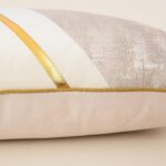 Alerfa 20 x 20 Inch Off White Beige Gold Leather Patchwork Velvet & Polyester Cu... - Image 5