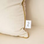 Alerfa 20 x 20 Inch Off White Beige Gold Leather Patchwork Velvet & Polyester Cu... - Image 6
