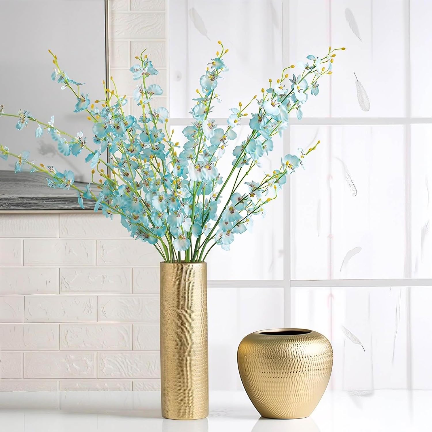 Gold Cylinder Ceramic Vintage Vase - 13.4" Tall Decorative Texture Modern Vase f... - Image 9