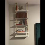5 Shelf Modern Gold Bookshelf, Wall Mount White Bookcase, Ladder Shelf with Meta... - Image 3