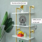 5 Shelf Modern Gold Bookshelf, Wall Mount White Bookcase, Ladder Shelf with Meta... - Image 7
