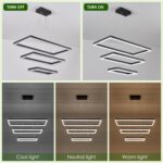 Benkut 3 Rings Modern LED Chandelier Black 31.5inch Rectangle Dimmable LED Penda... - Image 3