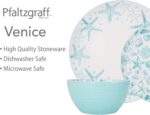 Pfaltzgraff Venice 16-Piece Stoneware Dinnerware Set, Service for 4, Aqua and Wh... - Image 3