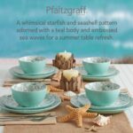 Pfaltzgraff Venice 16-Piece Stoneware Dinnerware Set, Service for 4, Aqua and Wh... - Image 4