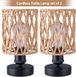 Cordless Outdoor Table Lamps, Small Rattan Boho, Rechargeable Battery Operated f... - Image 3
