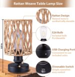 Cordless Outdoor Table Lamps, Small Rattan Boho, Rechargeable Battery Operated f... - Image 4