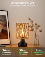 Cordless Outdoor Table Lamps, Small Rattan Boho, Rechargeable Battery Operated f... - Image 6