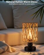 Cordless Outdoor Table Lamps, Small Rattan Boho, Rechargeable Battery Operated f... - Image 7