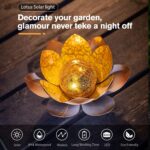 Huaxu Solar Lights Outdoor Garden Decorative Art Metal Lotus Cracked Glass Ball ... - Image 3