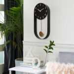 EMAX HOME 8 Inch Black Wall Clock with Gold Pendulum, Silent Modern Metal Wall C... - Image 3