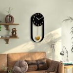 EMAX HOME 8 Inch Black Wall Clock with Gold Pendulum, Silent Modern Metal Wall C... - Image 4
