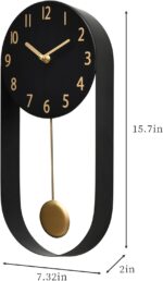 EMAX HOME 8 Inch Black Wall Clock with Gold Pendulum, Silent Modern Metal Wall C... - Image 5