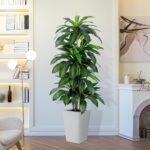 Artificial Dracaena Tree with White Tall Planter, 5ft Tall Potted Artificial Dra... - Image 8
