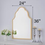 Chende Gold Bathroom Mirror with Wooden Frame, 36"X24" Arched Mirror for Living ... - Image 6