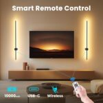 NIORSUN 35.4 Inch Battery Operated Wall Sconce Set of 2,Black Minimalist Recharg... - Image 3