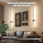 NIORSUN 35.4 Inch Battery Operated Wall Sconce Set of 2,Black Minimalist Recharg... - Image 4