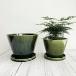 Glazed Gradient Color Ceramic Planter with Drainage Hole & Saucer for Indoor Tro... - Image 3