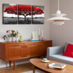Tree of Life Canvas Wall Art for Living Room 3 Piece Red Tree Pictures for Bedro... - Image 4