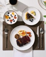 Famiware Eden Embossed Plates and Bowls Sets, Stoneware Dinnerware with Gold Tri... - Image 5