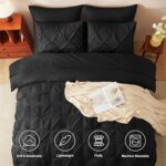CozyLux California King Comforter Set Black, Cal King Pintuck Bed in A Bag 7 Pie... - Image 3
