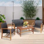 HAPPYGRILL 4 Pieces Patio Furniture Set Outdoor Patio Conversation Set with Coff... - Image 3