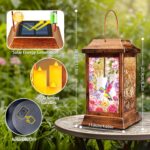 Hummingbird Solar Lanterns Outdoor Waterproof, Metal & Glass Hanging Lights Gard... - Image 5