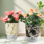 4.8 Inch Self Watering Pots for Indoor Plants 2 Pack, Plastic Modern Decorative ... - Image 8