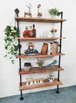 5 Tier Industrial Ladder Shelf Bookcase, Wall Mounted Wood Metal Pipe Rustic Boo... - Image 8