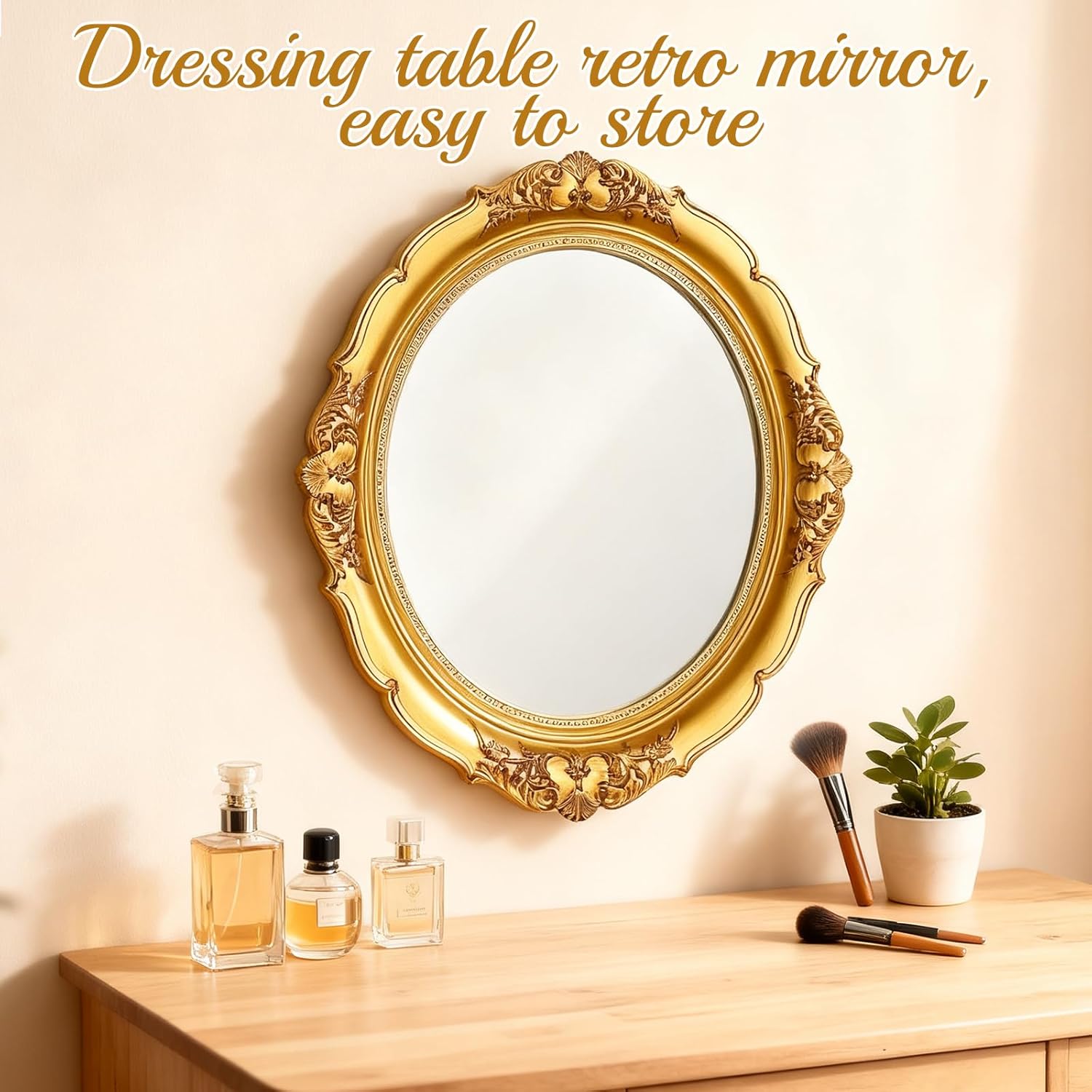 4 PCS Vintage Gold Mirror Set Vintage Mirrors for Wall Antique Shield Shape Squa... - Image 5
