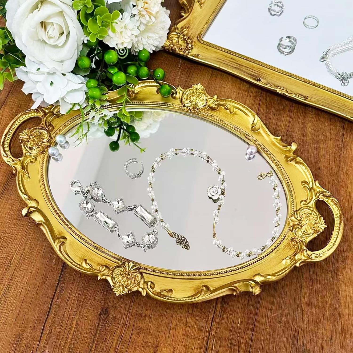 4 PCS Vintage Gold Mirror Set Vintage Mirrors for Wall Antique Shield Shape Squa... - Image 8