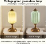 Milk Glass Touch Table Lamp, Green Jadeite Glass Mid Century Modern Vintage Beds... - Image 3