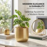 Gold Planter, Metal Plant Pot with Elegant Brushed Finish for Indoor Plants, Dec... - Image 5