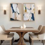 Large Framed Neutral Abstract Wall Art, 2 Piece Beige and Navy Blue Modern Minim... - Image 5
