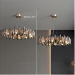 Art Deco Round LED Postmodern Crystal Leaves Chaner Hanging Lamp Lighting Lustre... - Image 4