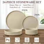 Herogo 24 Piece Dinnerware Sets with Double Bowls, Stoneware Plate and Bowls Set... - Image 3