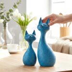 FJS Modern Cat Statues Decor, 8.7" H Navy Blue Cat Sculptures Shelf Table Home D... - Image 4