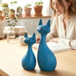 FJS Modern Cat Statues Decor, 8.7" H Navy Blue Cat Sculptures Shelf Table Home D... - Image 7