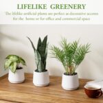 MyGift Modern Assorted Artificial Plants Potted in White Textured Planter Pots, ... - Image 4