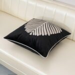 Aeckself Black White Leaves Velvet Throw Pillow Cover 20 x 20 Inch, Embroidery S... - Image 4