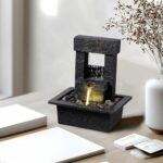 Indoor Tabletop Water Fountain with LED Light – Modern Black Desk Waterfall Feat... - Image 4