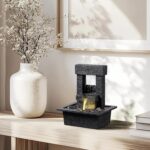 Indoor Tabletop Water Fountain with LED Light – Modern Black Desk Waterfall Feat... - Image 5