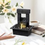 Indoor Tabletop Water Fountain with LED Light – Modern Black Desk Waterfall Feat... - Image 6
