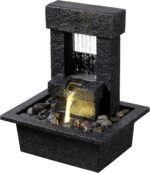 Indoor Tabletop Water Fountain with LED Light – Modern Black Desk Waterfall Feat... - Image 7